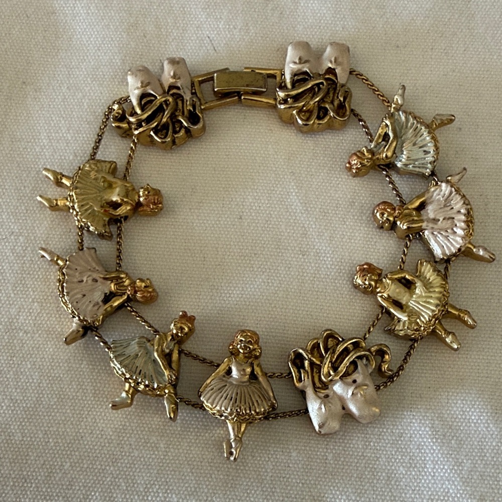 Gold and Cream Ballet Charm Bracelet - slider